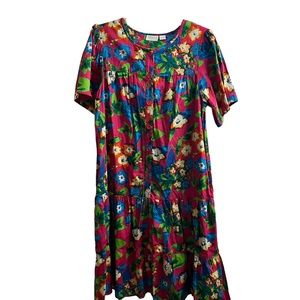 Vintage Cotton Dress Floral Ruffle Bottom Pockets Size Large